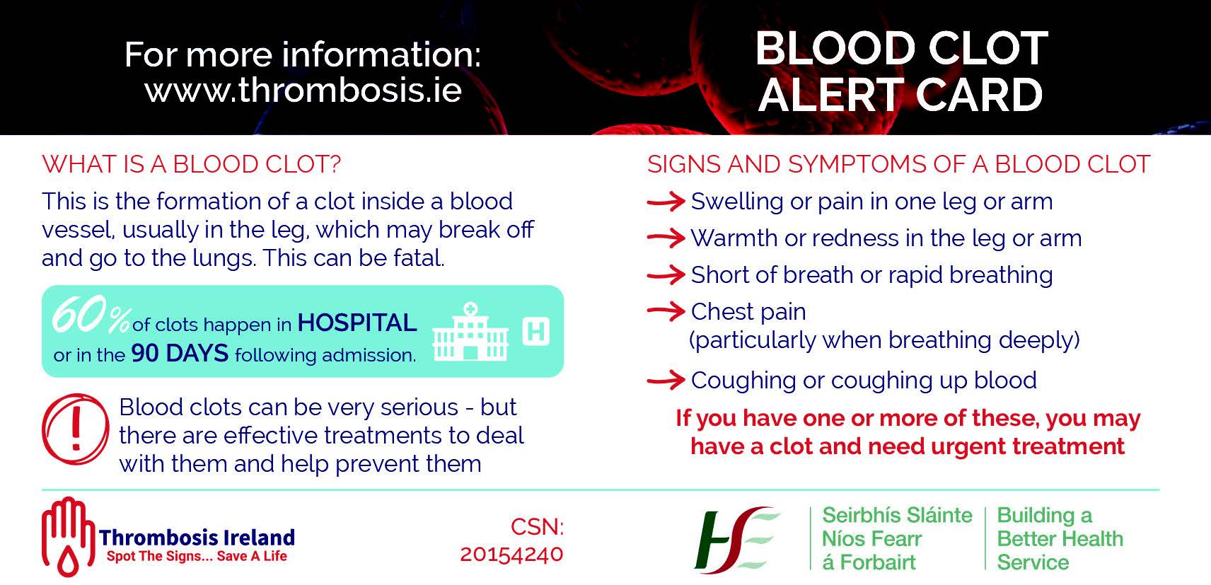 Blood clot alert card